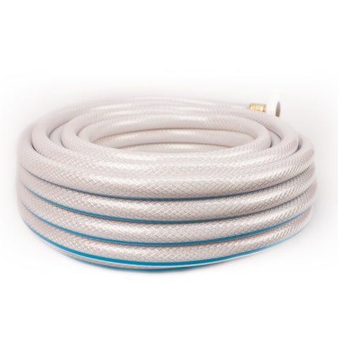 White Braided Teknor Apex AquaFlex RV Water Hose 50ft Coiled - Side Angle | United RV Parts