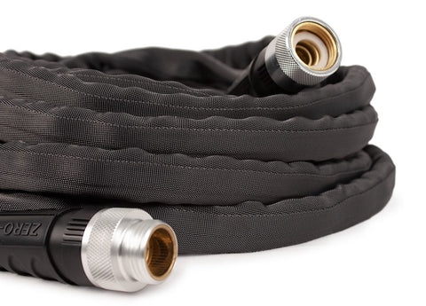 Black Zero-G RV Water Hose with Metal Fittings - Coiled View | United RV Parts