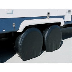 ADCO Ultra Tyre Gard Black RV Tire Covers Installed on Parked RV - Lifestyle View | United RV Parts