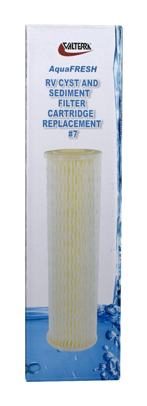 Valterra AquaFresh 10" RV Water Filter Cartridge Replacement #7 - Box Front View | United RV Parts