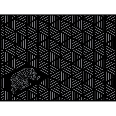 Black Grey Kuma Striped Peaks Outdoor Mat - Reverse Side Flat Lay with Geometric Bear | United RV Parts