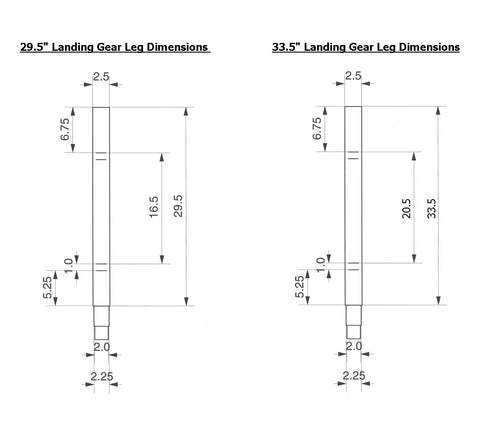 Stromberg Carlson LG-177201 Landing Gear Leg Dimensions Diagram - 29.5" and 33.5" Specs | United RV Parts