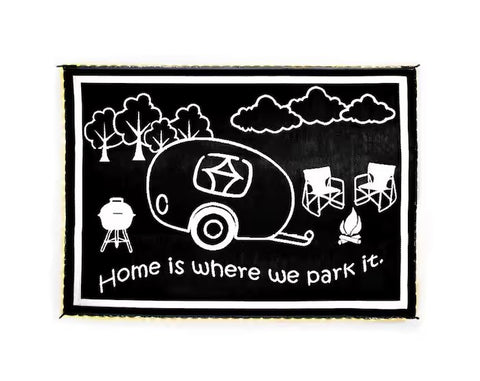 Elegante tapete para acampar | Tapete para casa rodante con luces | LRVH8111 | 2,44 m x 3,34 m | Negro/Blanco
