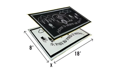 Elegante tapete para acampar | Tapete para casa rodante con luces | LRVH8181 | 2.44 m x 5.54 m | Blanco y negro