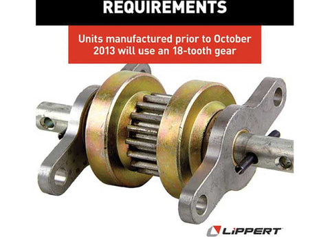 Lippert 123356 Slide-Out Gear Pack Requirements Infographic - 18-Tooth Pre-2013 Compatibility | United RV Parts