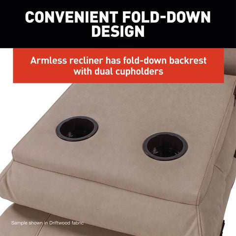 Lippert Heritage Armless RV Recliner Fold-Down Backrest with Dual Built-In Cupholders Close-Up | United RV Parts