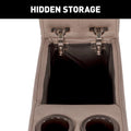 Driftwood RV Theater Console Hidden Storage Compartment Open with Metal Hinges - Detail | United RV Parts