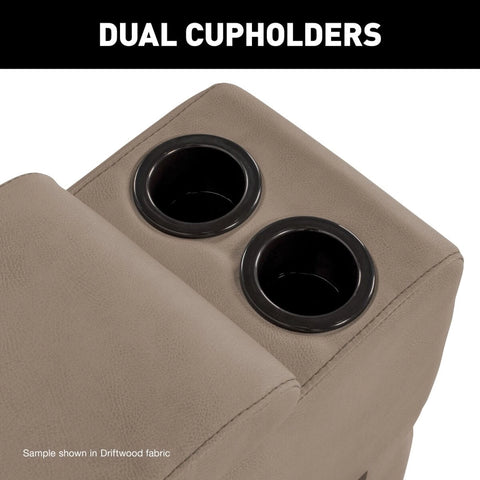 Lippert Heritage Theater Console Dual Cup Holders Close-Up - Driftwood Vinyl Fabric Detail | United RV Parts