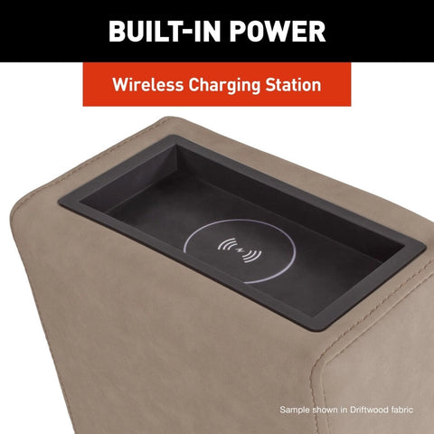 Lippert Heritage Theater Console Built-In Wireless Charging Station Close-Up Detail | United RV Parts