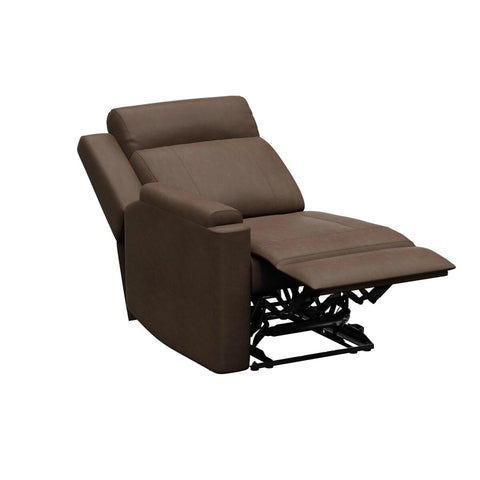 Satula Brown Lippert Heritage RV Theater Recliner - Fully Reclined 3/4 Rear Angle with Footrest | United RV Parts