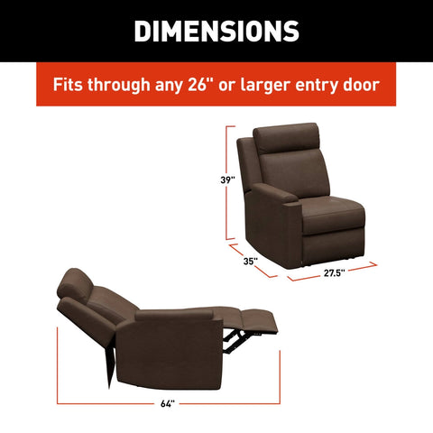 Lippert Heritage Theater Recliner Dimensions - 27.5W x 35D x 39H Inches Fits 26-Inch RV Door | United RV Parts