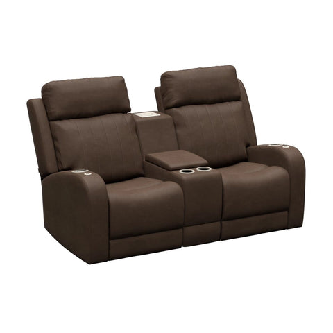 Brown Satula Thomas Payne Seismic RV Theater Seating Two-Seat Set with 12in Center Console - Front View | United RV Parts