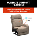 Thomas Payne Seismic Theater Recliner Ultimate Comfort Features - Heat Massage Power Recline Callout | United RV Parts