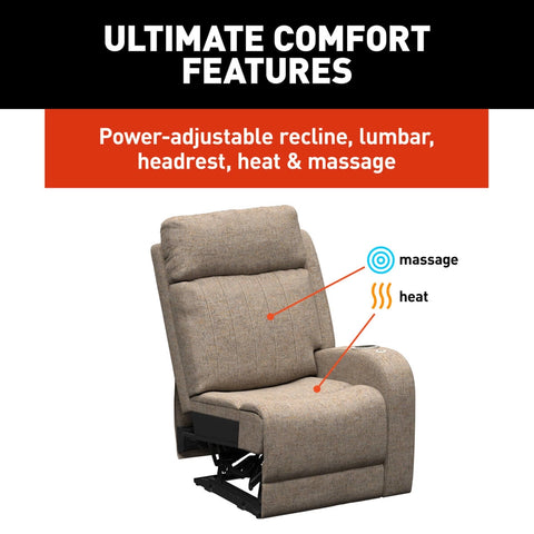 Thomas Payne Seismic Theater Recliner Ultimate Comfort Features - Heat Massage Power Recline Callout | United RV Parts