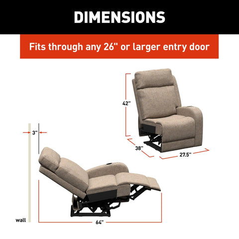 Thomas Payne Seismic RV Theater Recliner Dimensions - 27.5in Wide Fits 26in RV Entry Door | United RV Parts