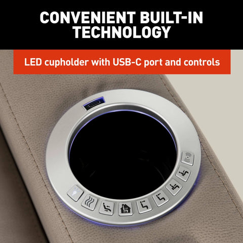 Thomas Payne Seismic RV Recliner LED Cupholder with USB-C Port and Controls - Close-Up Detail | United RV Parts