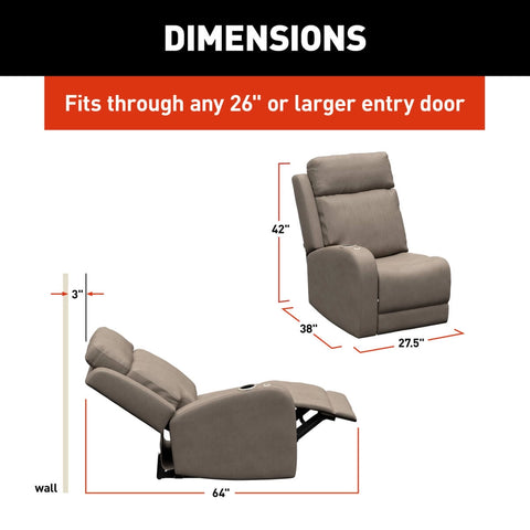 Thomas Payne Seismic RV Recliner Dimensions - 27.5in Wide Fits 26in Entry Door | United RV Parts