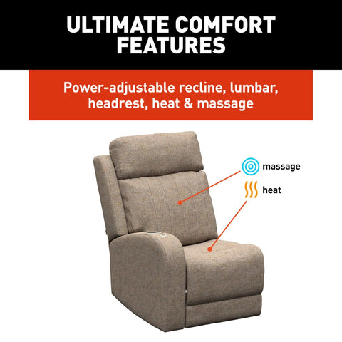 Thomas Payne Seismic RV Recliner Comfort Features Infographic - Heat Massage and Power Lumbar | United RV Parts