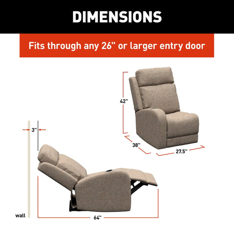Thomas Payne Seismic RV Recliner Dimensions Diagram - 27.5in Wide Fits 26in RV Entry Door | United RV Parts