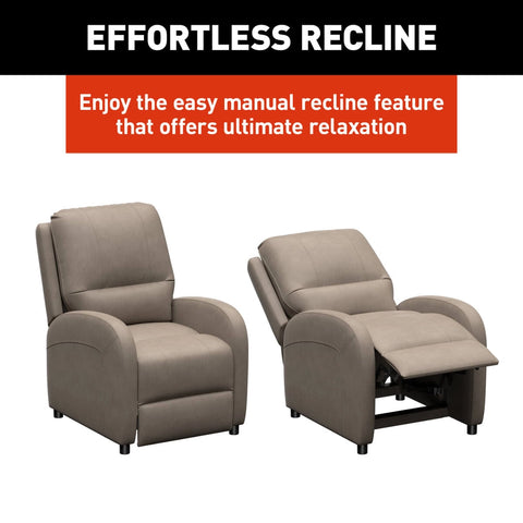Lippert Thomas Payne Driftwood RV Pushback Recliner Effortless Recline Feature - Upright and Reclined Comparison | United RV Parts