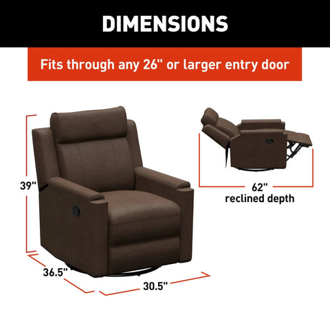 Thomas Payne Signature RV Swivel Glide Recliner Dimensions - 39H x 30.5W x 36.5D, 62 Inch Reclined Depth | United RV Parts