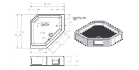 36x36 Neo Shower Base Technical Drawing - Installation Dimensions | United RV Parts