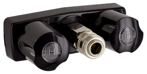 Black Valterra RV Shower Valve with Quick Connect - Angled Front View | United RV Parts