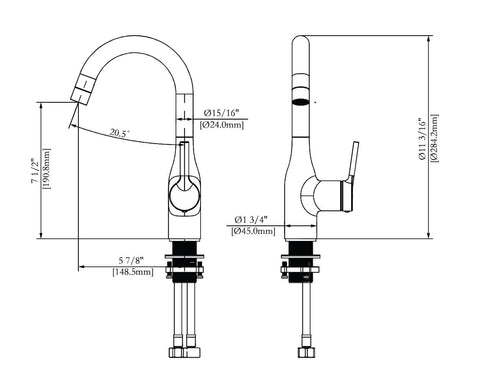 Valterra PF231310 RV Bar Faucet Dimensions Diagram - 7.5in Height 5.875in Base | United RV Parts