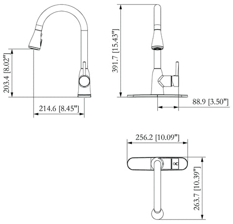 Valterra PF231766 RV Kitchen Faucet Dimensions Diagram - 15.43in H x 8.45in W | United RV Parts