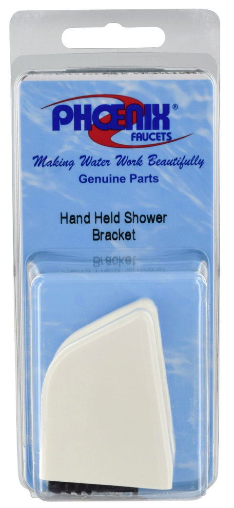 White Plastic RV Shower Head Wall Bracket PF276005 - Retail Packaging Front View | United RV Parts