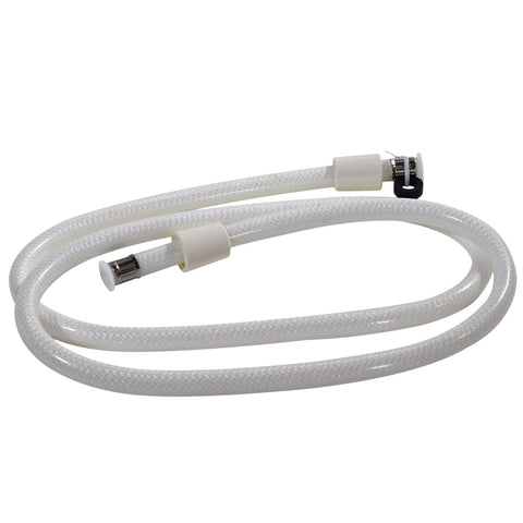White Braided Vinyl RV Shower Hose 60-Inch Coiled View - Valterra PF276016 | United RV Parts