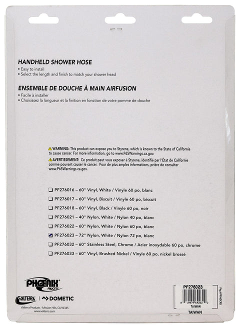 Valterra PF276023 RV Shower Hose - Back of Package with Model Specs | United RV Parts
