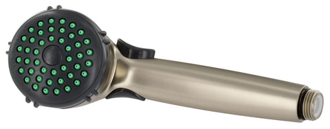 Nickel Valterra Phoenix Handheld RV Shower Head with Green Spray Nozzles - Side View | United RV Parts