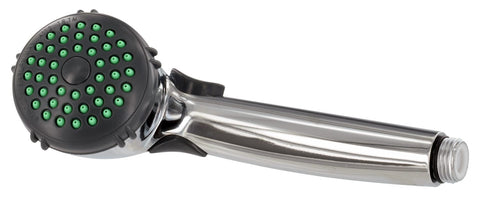 Chrome Handheld RV Shower Head with Green Spray Nozzles - Side View | United RV Parts