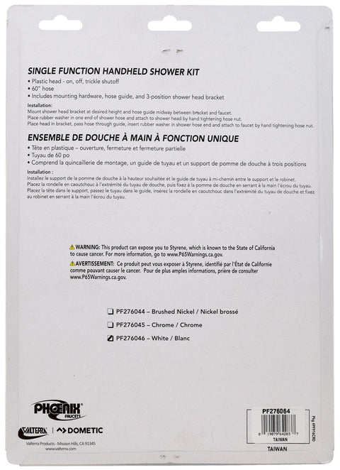 Valterra RV Shower Kit PF276046 - Package Back with Installation Instructions | United RV Parts