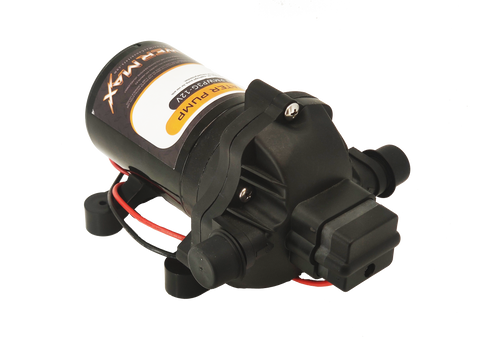 Black PowerMax PMWP3G-12V 3.2 GPM RV Water Pump - Side Angle | United RV Parts