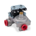 Silver Dometic OEM Hydroflame Furnace Gas Valve 31150 with Red Ports - Angled View | United RV Parts