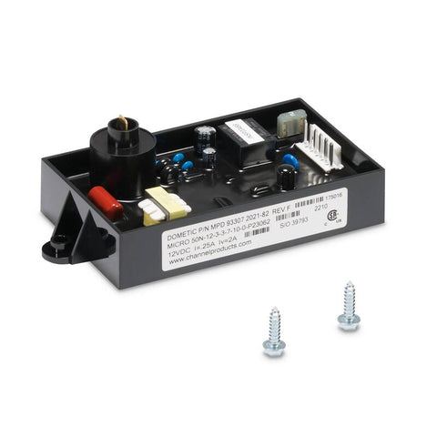 Black Dometic RV Water Heater Circuit Control Board 91367 - Top View with Screws | United RV Parts