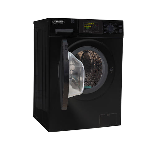 Black Pinnacle 22-826LB Front Load Washer - Side Angle View Door Open | United RV Parts