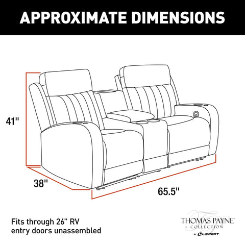 Approximate Dimensions Diagram - 67 inch Thomas Payne Seismic Theater Seating Set | United RV Parts