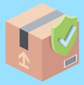 Brown Shipping Box with Green Shield Checkmark - Package Protection Icon | United RV Parts