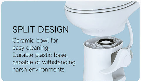 Seaflo | Inodoro residencial de altura para autocaravanas | SFRTCH-02-01 | Taza de cerámica alargada | Pedal | Blanco