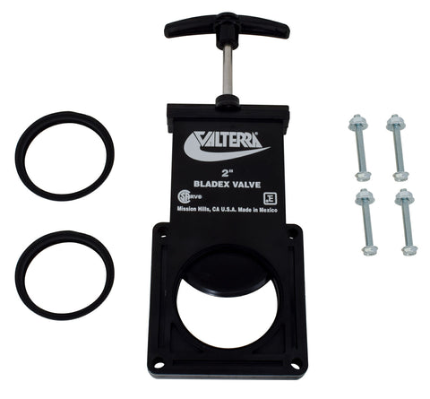 Black ABS Valterra T1002VP Waste Valve with Hardware Kit - Flat Lay | United RV Parts