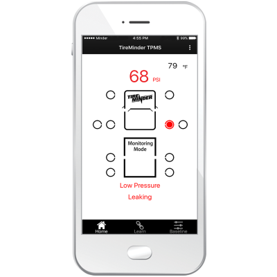 White iPhone Displaying TireMinder TPMS App - Pressure Status Screen | United RV Parts