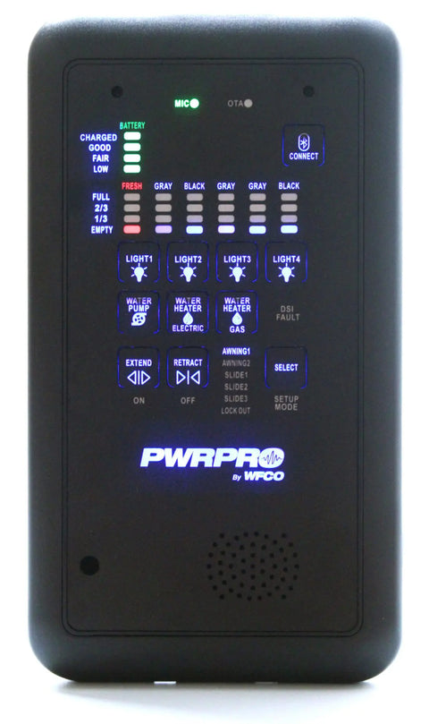 Black WFCO Power Pro RV Voice Control Panel - Top View | United RV Parts