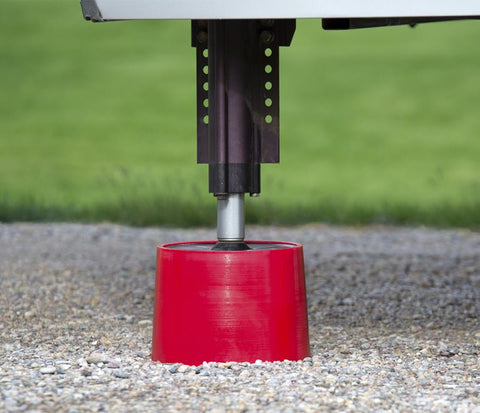 Red Trailer Jack Block Under Stabilizer Post - Installation View | United RV Parts