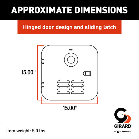White RV Water Heater Door Dimensions 15x15 Inches - Technical Diagram | United RV Parts