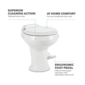 White Dometic 300 RV Toilet Features - Triple Jet Bowl and Foot Pedal Detail | United RV Parts