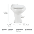 White Dometic 300 RV Toilet Dimensions - Height Width Depth Specifications | United RV Parts