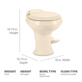 Bone Dometic 300 RV Toilet - Dimensions Chart with Measurements | United RV Parts